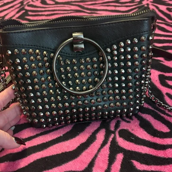 Studded Black Crossbody Bag with Chain Strap - Picture 2 of 5